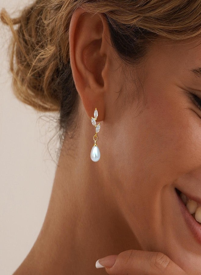 Tituthia Pearl Drop Earrings for Women Trendy, 14k Gold Pearl Earring Dainty Wedding Gold Dangle Earrings for Women Hypoallergenic Bridesmaid Bridal Prom Jewelry - Image 3